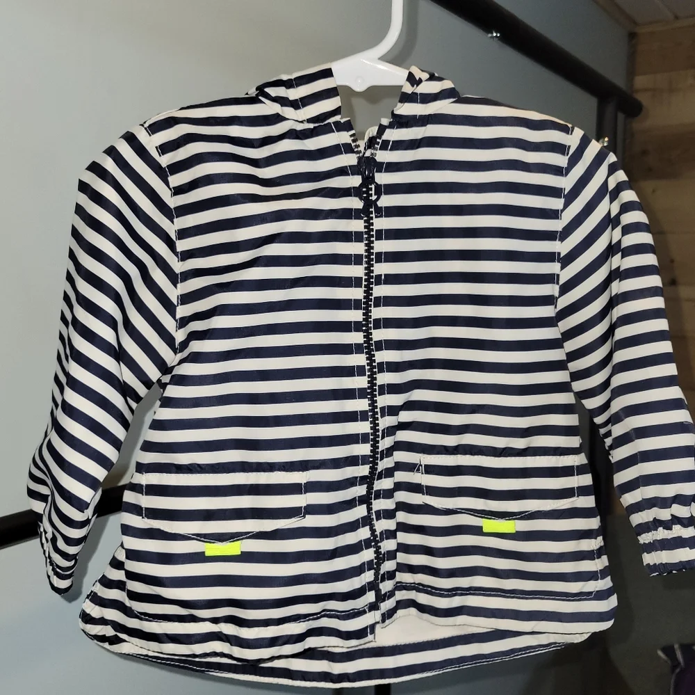 Zara Baby‎ Navy White Striped Hooded Windbreaker Jacket 12-18 Months Nautical